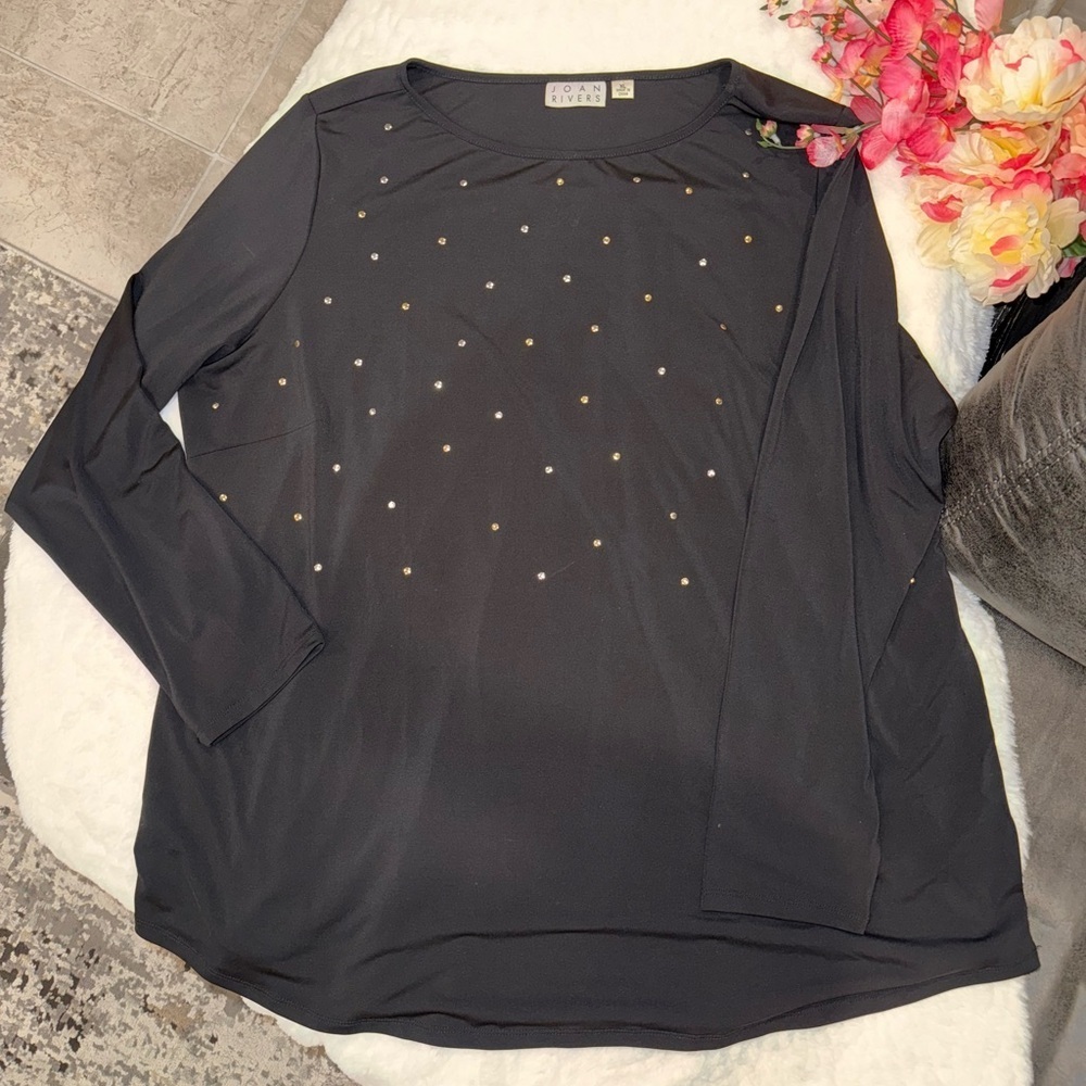 2 x 20$ Joan Rivers Black Long Sleeve Top with Gold Dots Size XL